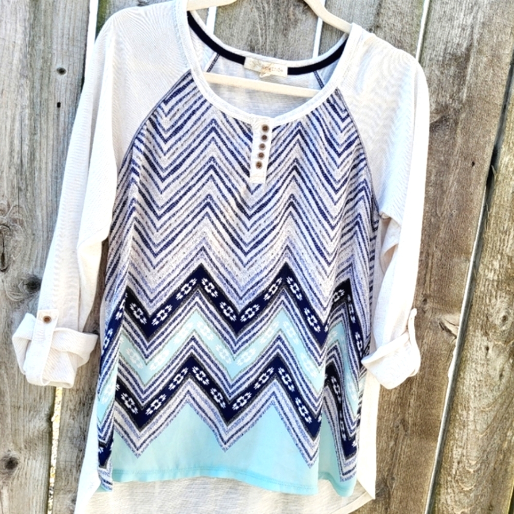 Chevron Patterned Blue and White Women's Top